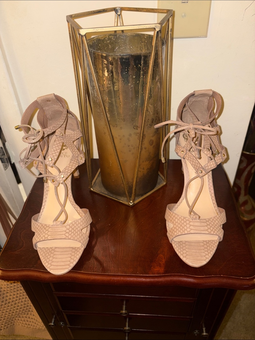Vince Camuto Blush Textured Lace-Up Heeled Sandals
